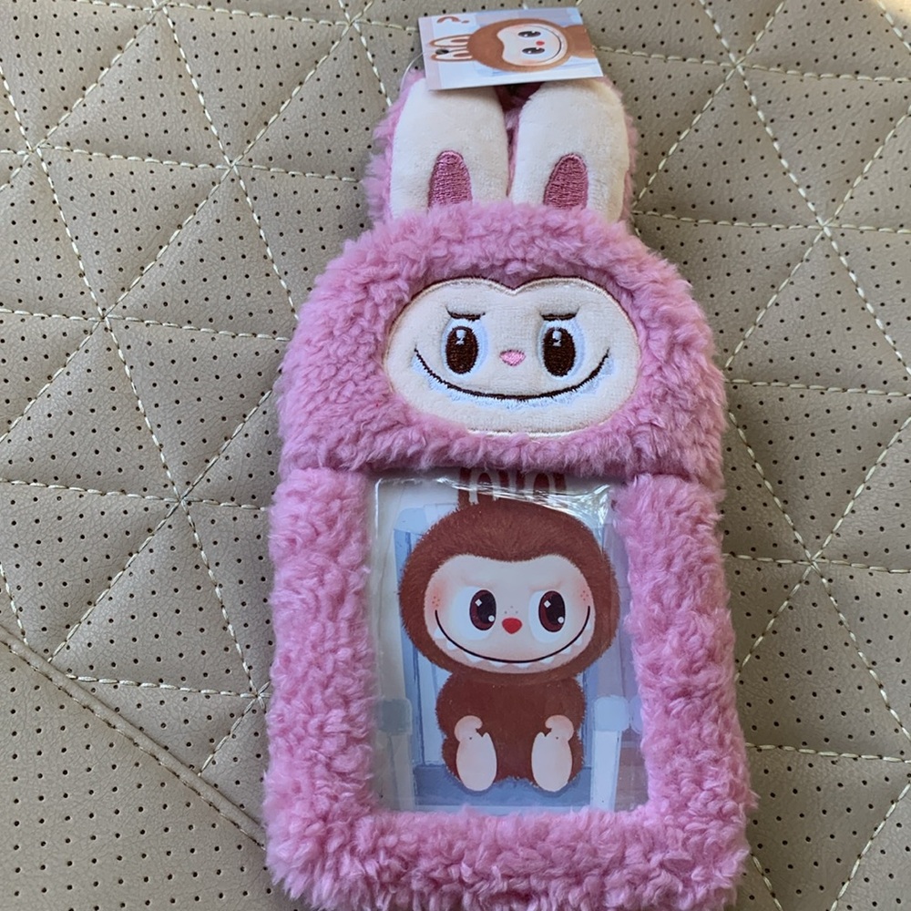 NWT LABUBU MONSTERS FURRY PINK BAG CHARM / KEYCHAIN / ID HOLDER